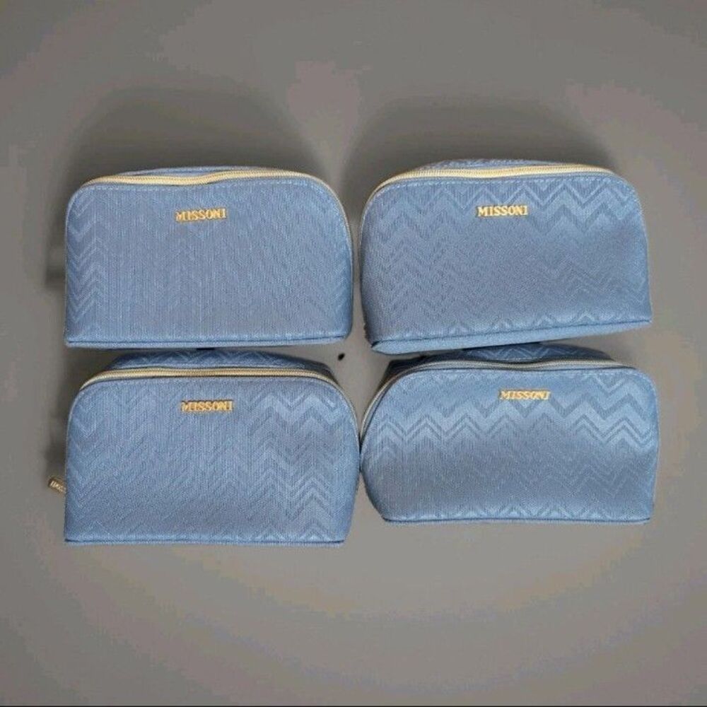Lot of 4 Missoni Delta One Luxury Airline Amenity Kit Cosmetic Bag Pouch Blue